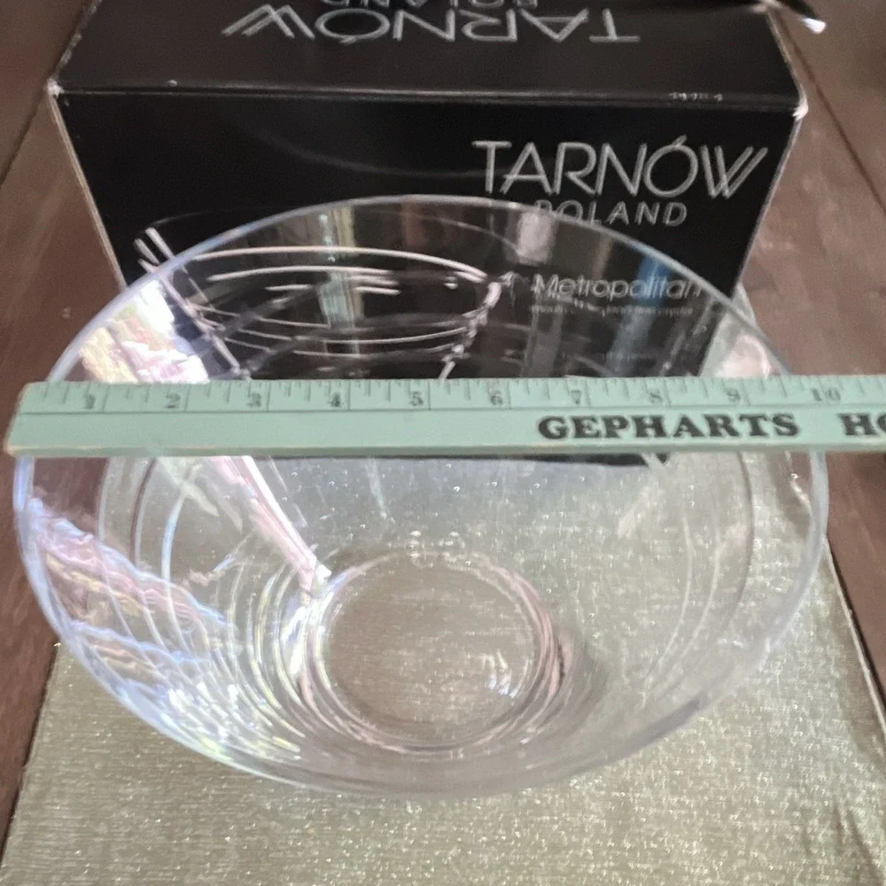 Tarnow Poland Mouth-Blown Crystal Bowl 10 inch plus Gorham 18/8 Serving Spoon